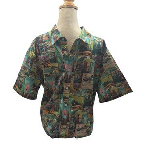Rainbow Rules Disneyland Adventureland Hawaiian Mens Shirt XL Short Sleeve